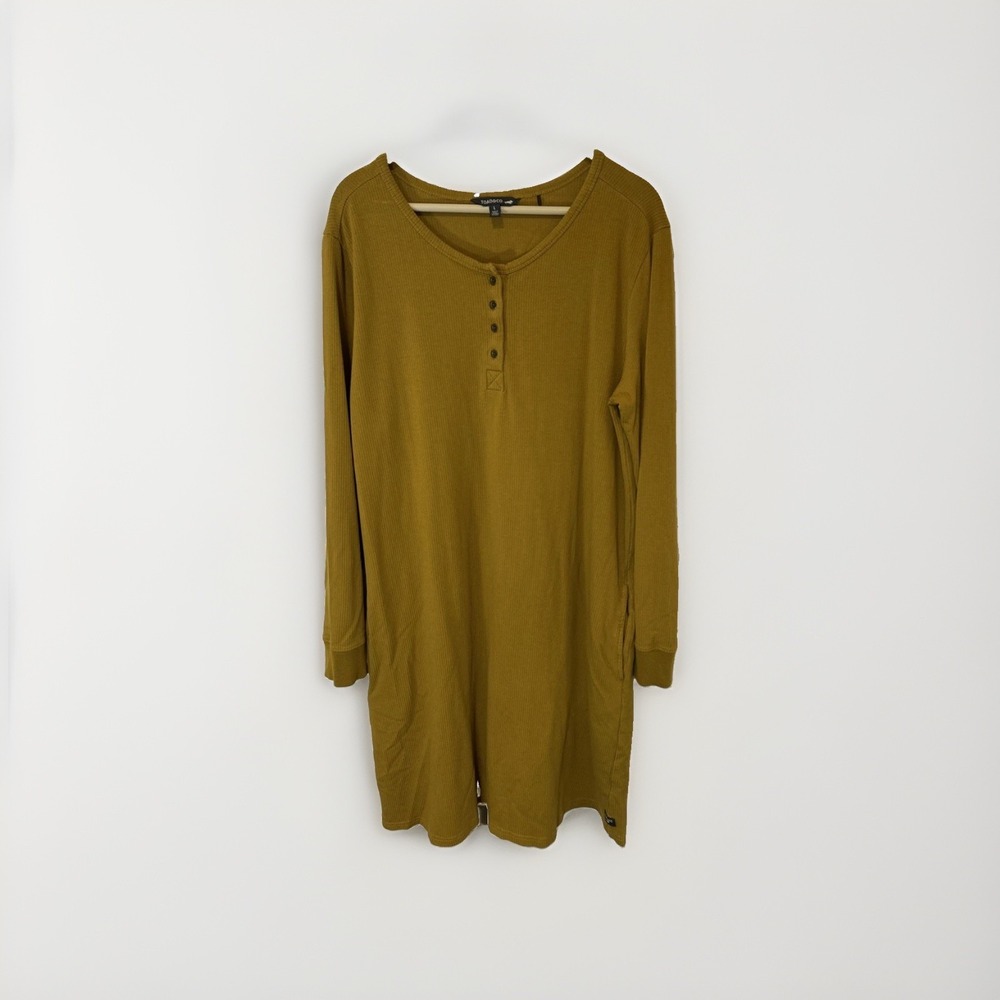 Toad&Co Ponderosa Long Sleeve Dress Women Size L Mustard Yellow Henley Ribbed